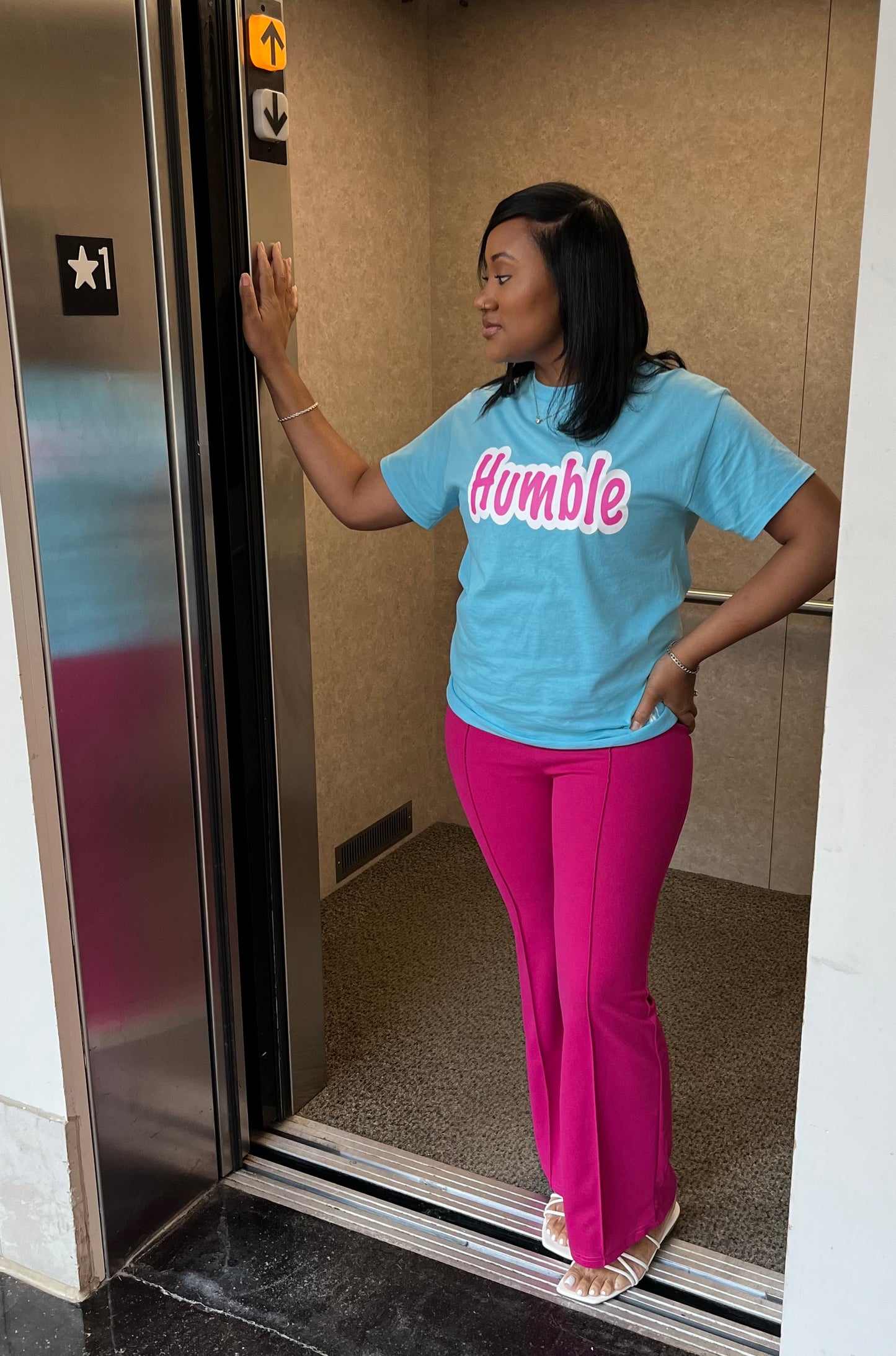 She,Her Soft Blue Tee🩵🌸