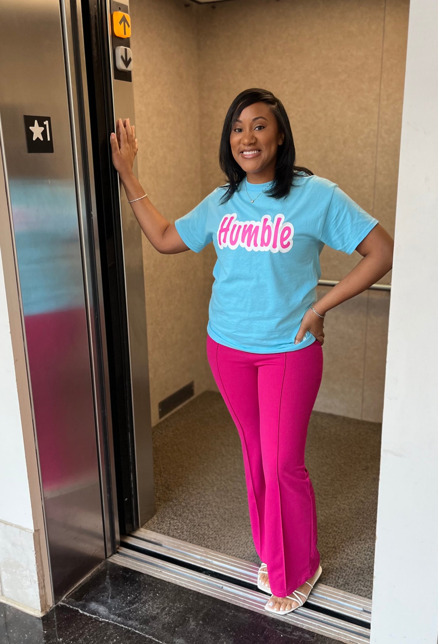 She,Her Soft Blue Tee🩵🌸